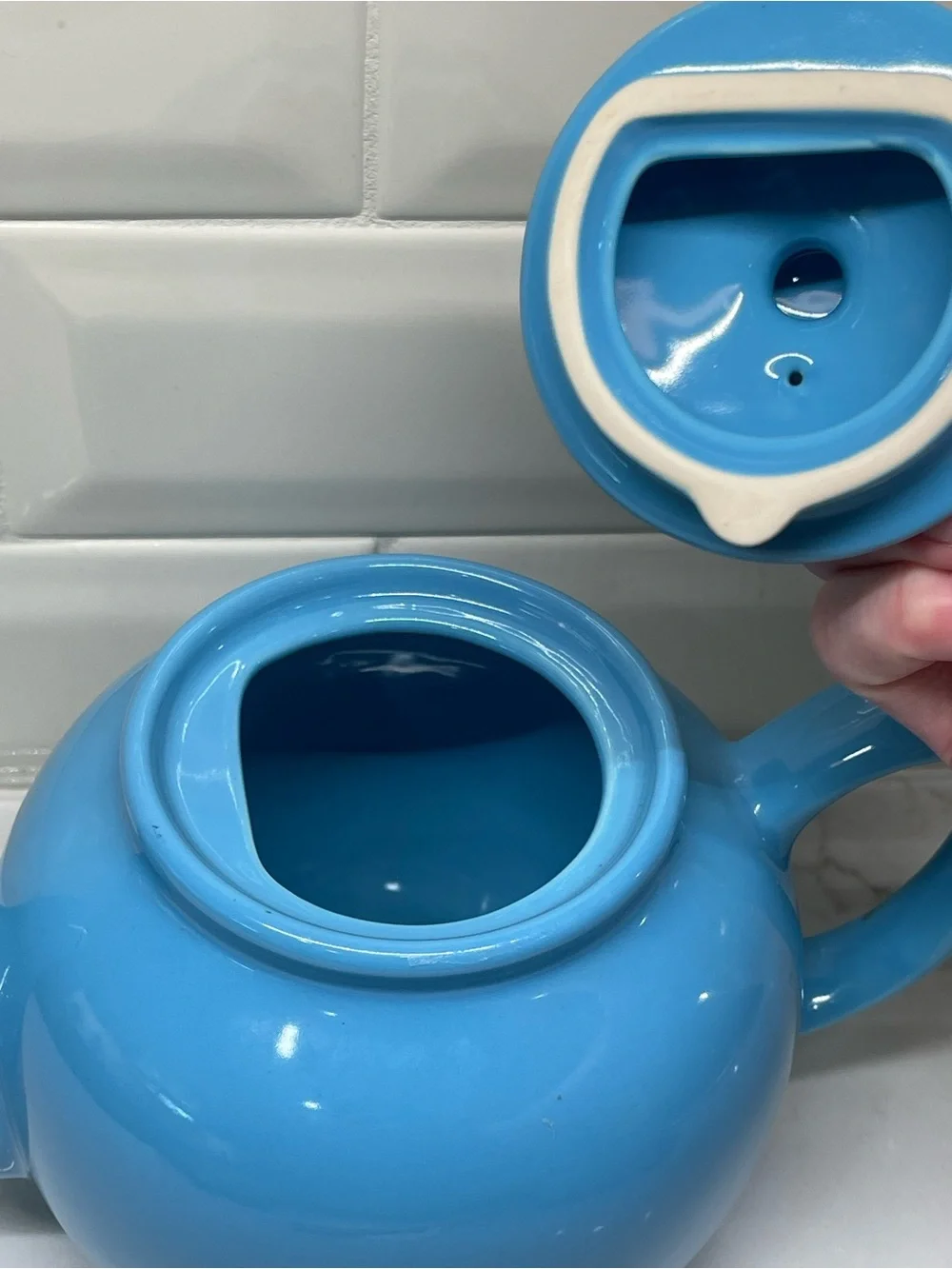 Price & Kensington Blue Glossy Ceramic 2-Cup Teapot w/ Lid, Traditional EUC